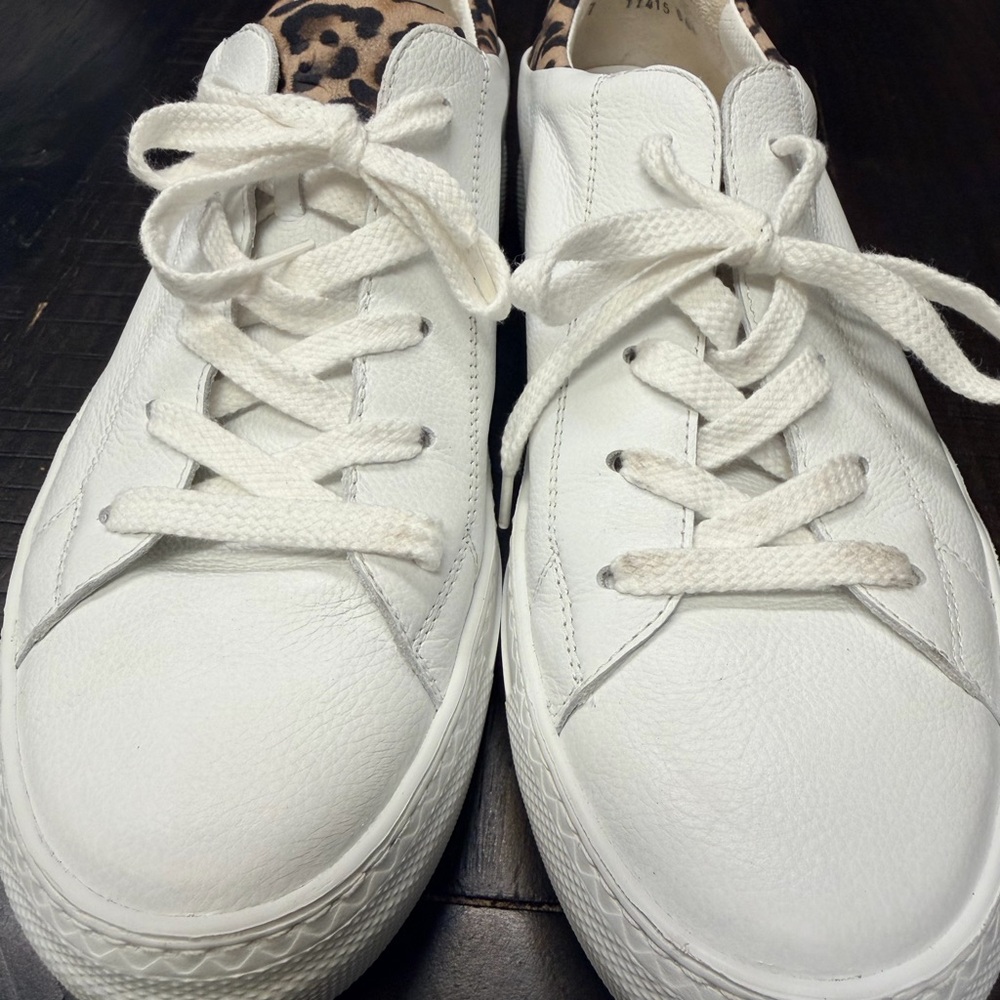 Rare Paul Green White Leather Sneakers with Leopard Accent UK 7 US 9.5 OOH LALA - Picture 3 of 9